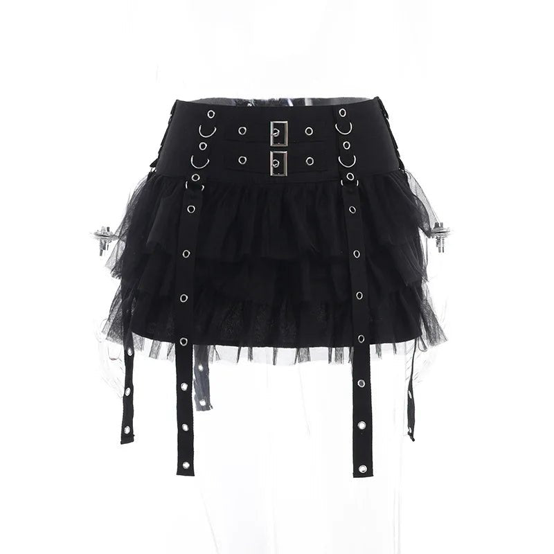 Y2K Gothic Ruffled Mini Skirt - Perfect for 90s Grunge, Retro, and Summer Y2K