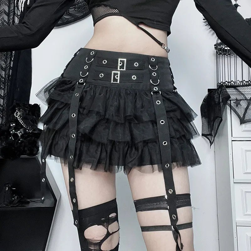 Y2K Gothic Ruffled Mini Skirt - Perfect for 90s Grunge, Retro, and Summer Y2K