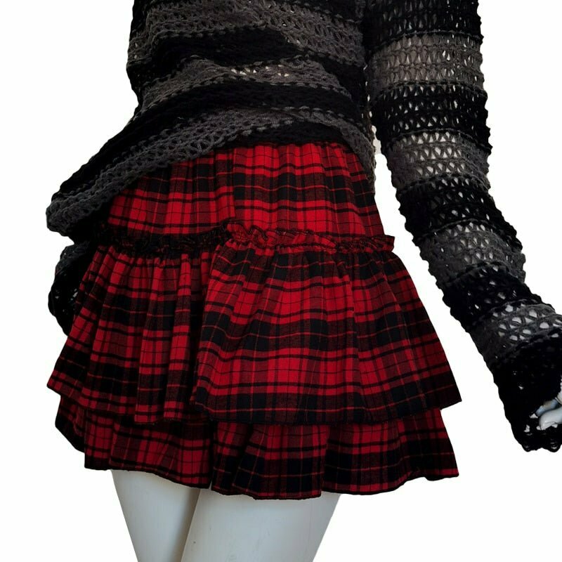 Y2K Gothic Ruffles Elastic Waist Skirt - Retro 90s Grunge, Summer Y2K Party Outfit