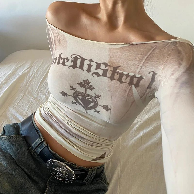 Y2K Gothic See-Through Graphic Tee - Retro 90s Grunge, Pastel Goth, Y2K Summer