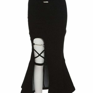 Y2K Gothic Slit Mermaid Skirt - Retro 90s Grunge, Summer Party, and Club Outfits