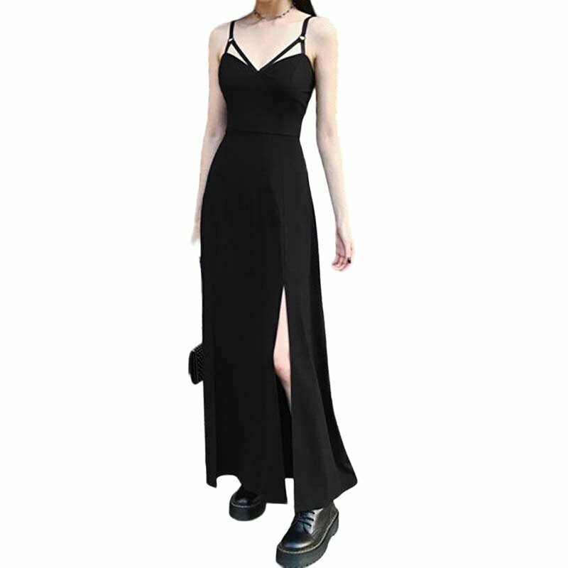 Y2K Gothic Summer Halter Dress - Retro 90s Grunge Outfit, Perfect for Y2K Parties