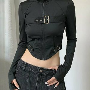 Y2K Gothic Techwear Corset Crop Top - Retro 90s Grunge, Summer Party, Club Outfits