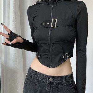 Y2K Gothic Techwear Corset Crop Top - Retro 90s Grunge, Summer Party, Club Outfits