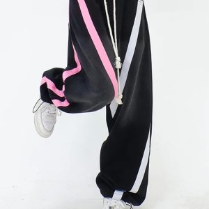 Y2K Graffiti Cargo Pants: Women's Streetwear High Waist Wide Leg Stripe Pants