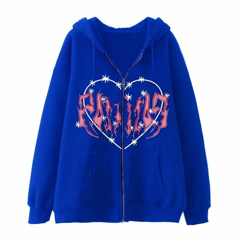 Y2K Graffiti Heart Zip-Up Hoodie - 90s Grunge, Retro, Summer, Party, and Club Out