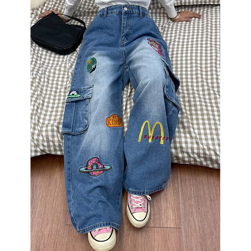 Y2K Graffiti Hip Hop Streetwear High Waist Wide Leg Jeans - Women's Fashion