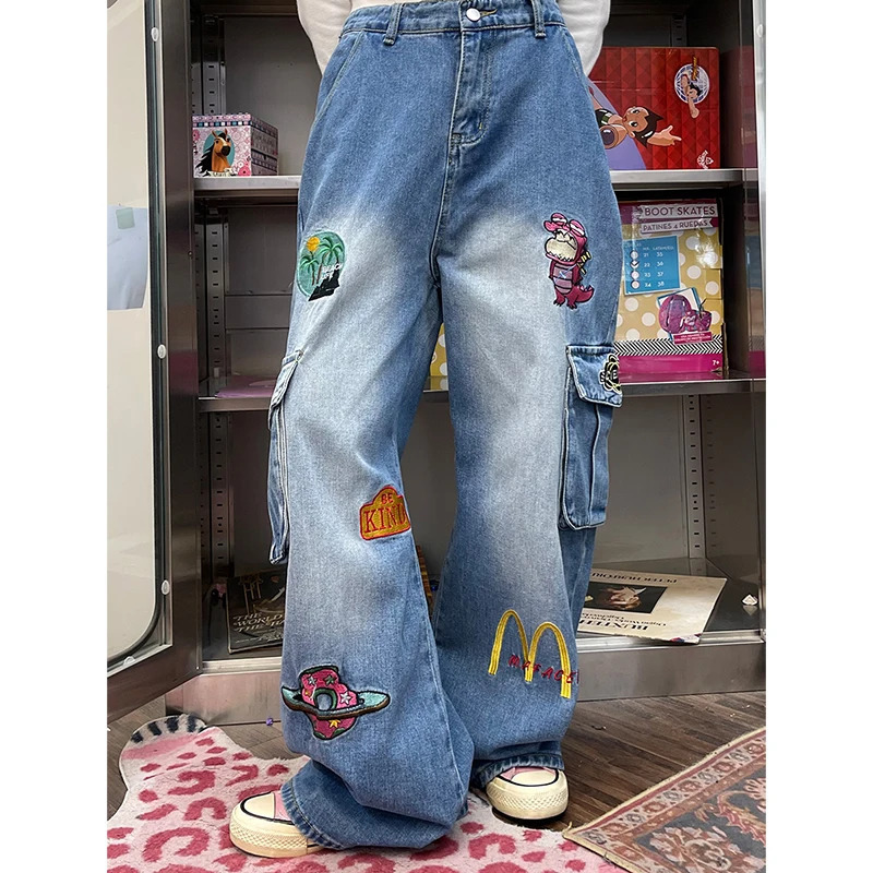 Y2K Graffiti Hip Hop Streetwear High Waist Wide Leg Jeans - Women's Fashion