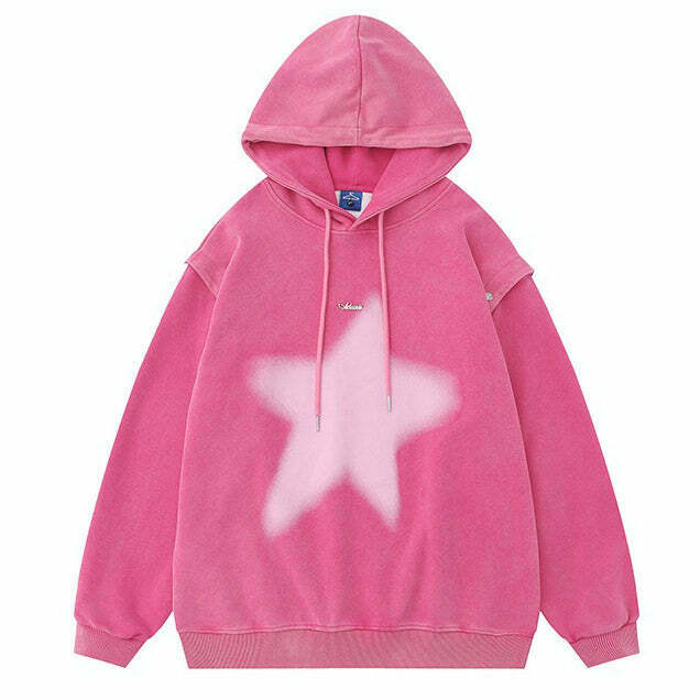 Y2K Graffiti Star Print Hoodie - Retro 90s Grunge, Y2K Summer, Party & Club Out