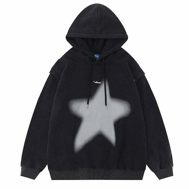 Y2K Graffiti Star Print Hoodie - Retro 90s Grunge, Y2K Summer, Party & Club Out