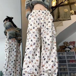 Y2K Graffiti Streetwear Cargo Pants - High Waist American Wide Leg Trousers