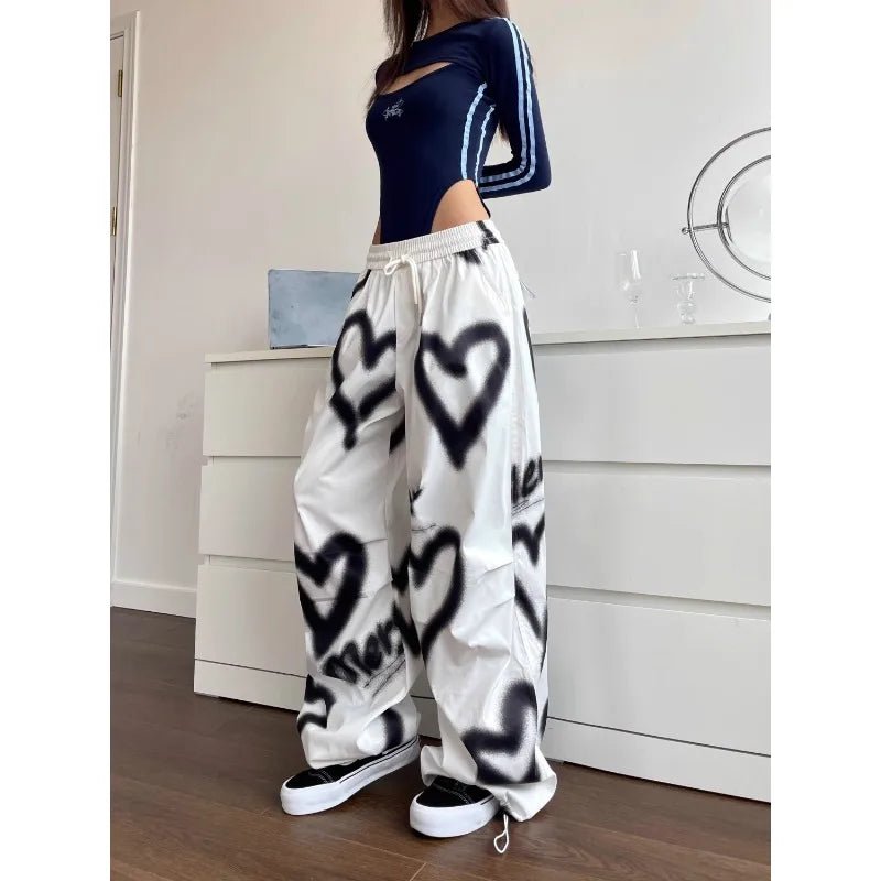 Y2K Graffiti Wide Leg Pants - Retro 90s Hip Hop, Grunge, and Summer Y2K Fashion