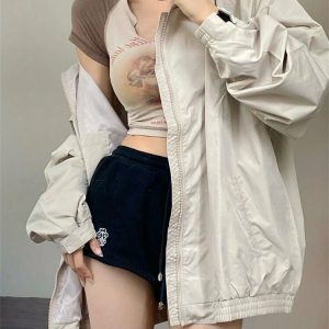 Y2K Gray Windbreaker Jacket - Retro 90s Grunge, Summer Y2K Outfits, Y2K