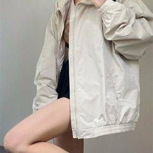 Y2K Gray Windbreaker Jacket - Retro 90s Grunge, Summer Y2K Outfits, Y2K