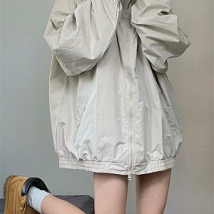 Y2K Gray Windbreaker Jacket - Retro 90s Grunge, Summer Y2K Outfits, Y2K