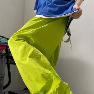 Y2K Green Parachute Wide Leg Pants - Retro 90s Grunge Summer Outfit, Y2K Club &