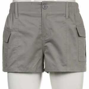 Y2K Grey Cargo Shorts - Retro 90s Grunge Summer Outfit, Y2K Fashion, Hip Hop Style