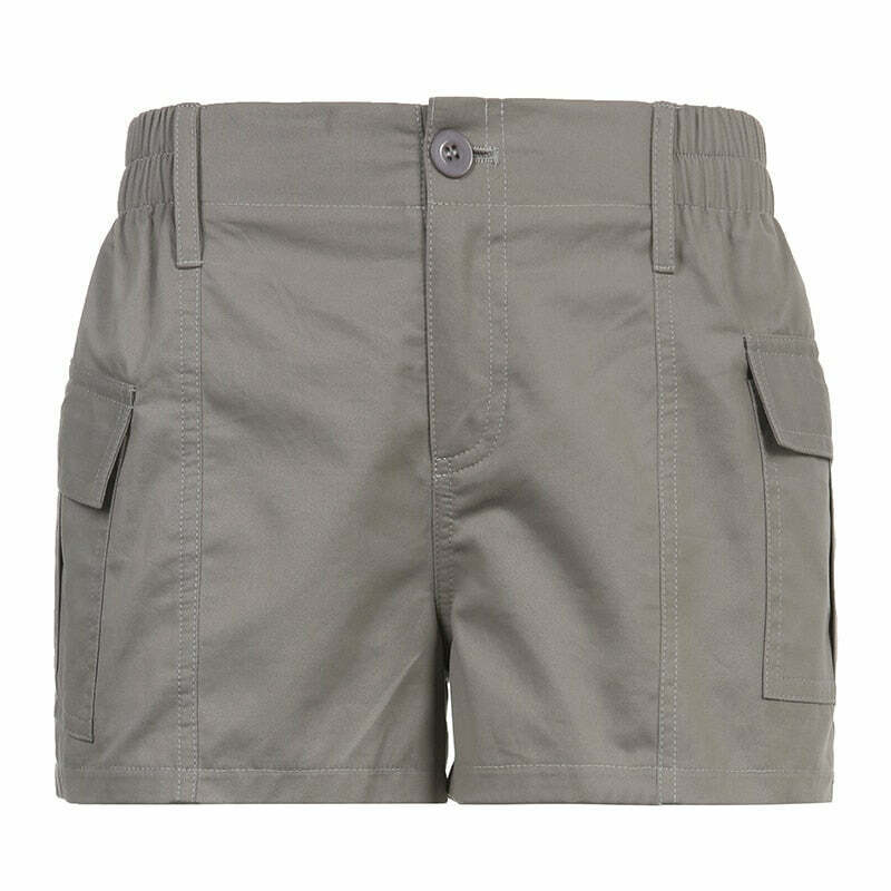 Y2K Grey Cargo Shorts - Retro 90s Grunge Summer Outfit, Y2K Fashion, Hip Hop Style