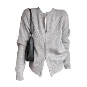 Y2K Grey Knit Cardigan - 90s Grunge, Retro Summer Outfit, Y2K Party & Club Fashion