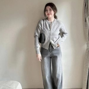 Y2K Grey Knit Cardigan - 90s Grunge, Retro Summer Outfit, Y2K Party & Club Fashion