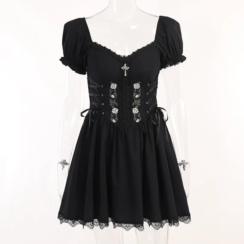 Y2K Grunge A-Line Bandage Corset Dress - Retro 90s Summer Outfit, Gothic Pastel Goth Style