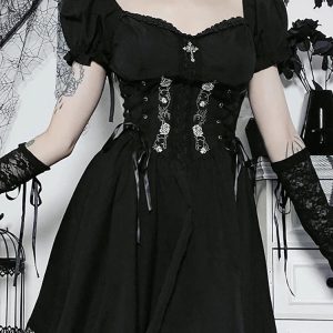 Y2K Grunge A-Line Bandage Corset Dress - Retro 90s Summer Outfit, Gothic Pastel Goth Style