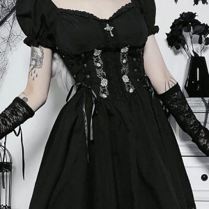 Y2K Grunge A-Line Bandage Corset Dress - Retro 90s Summer Outfit, Gothic Pastel Goth Style