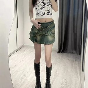 Y2K Grunge A-Line Denim Skirt - 90s Retro Summer Outfit, Y2K Party & Club Fashion