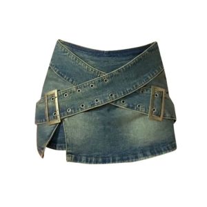 Y2K Grunge A-Line Denim Skirt - 90s Retro Summer Outfit, Y2K Party & Club Fashion