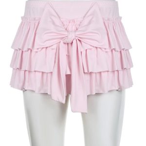 Y2K Grunge A-Line Mini Skirt - Casual Sweet Bow, 90s Retro Summer Outfit