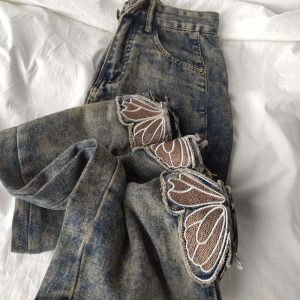 Y2K Grunge Aesthetic Butterfly Cut Out Jeans - Retro 90s Fashion, Summer Y2K Outfits