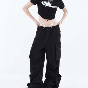 Y2K Grunge Aesthetic Cargo Pants - 90s Retro Summer Outfit, Y2K Club & Party Fashion