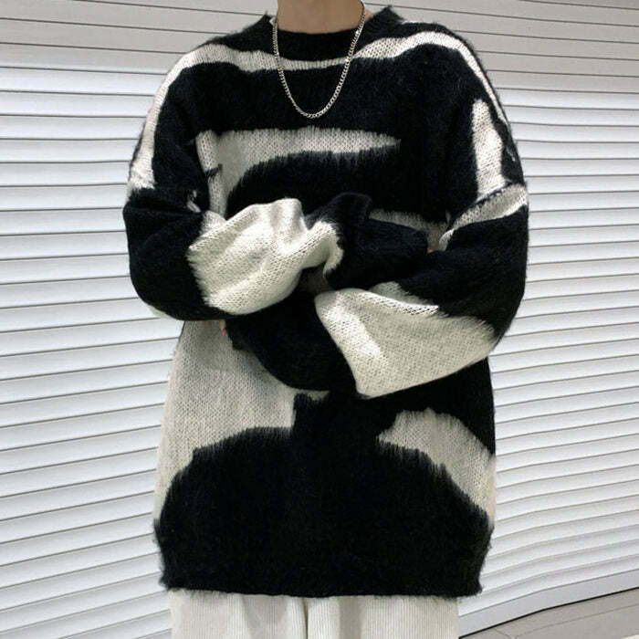 Y2K Grunge Aesthetic Fuzzy Sweater - 90s Fashion, Retro Style, Y2K Summer Out