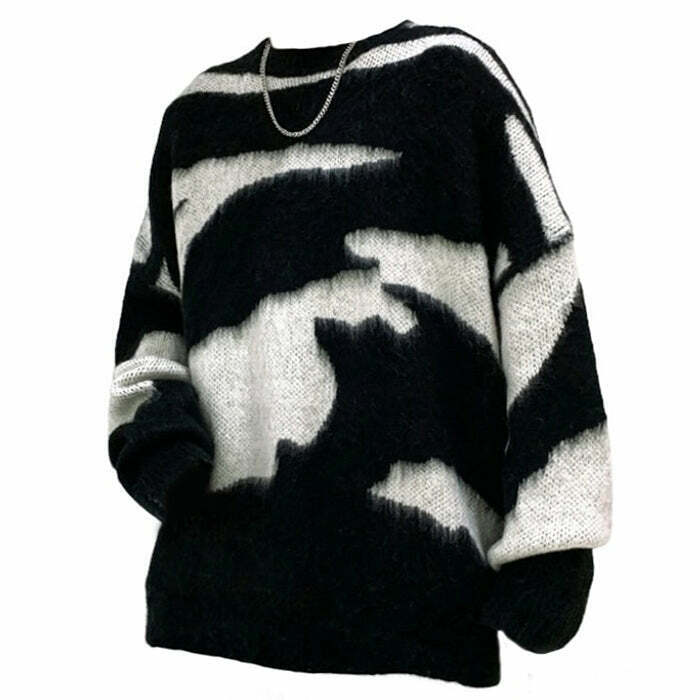 Y2K Grunge Aesthetic Fuzzy Sweater - 90s Fashion, Retro Style, Y2K Summer Out