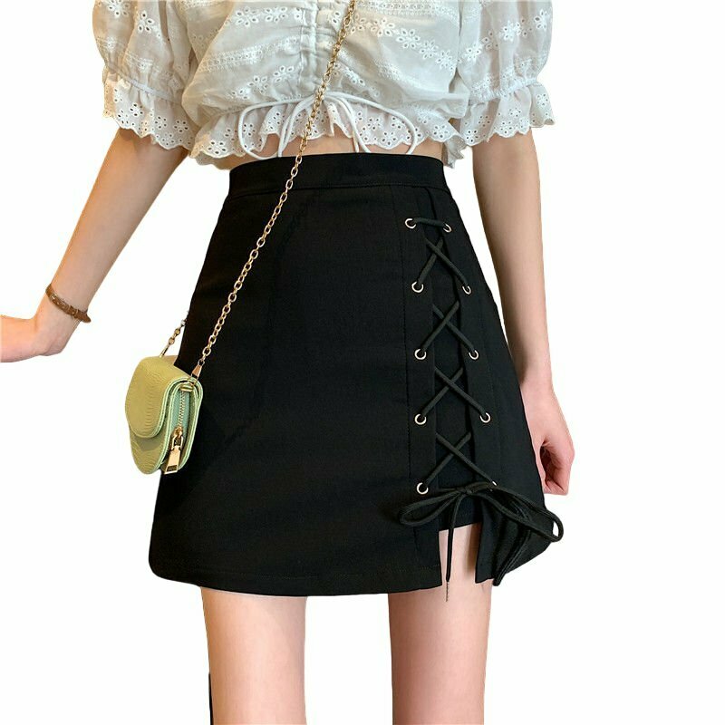 Y2K Grunge Aesthetic Mini Lace-up Skirt - 90s Retro Summer Outfit, Pastel Goth Fashion