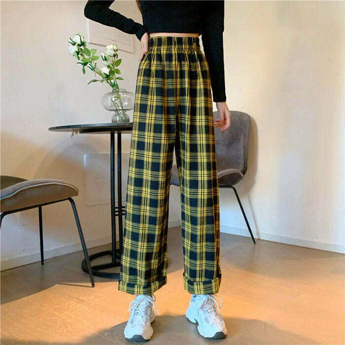 Y2K Grunge Aesthetic Plaid Pants - 90s Fashion, Retro Style, Y2K Summer Outfits