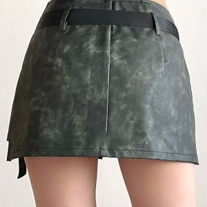 Y2K Grunge Aesthetic Safety Belt Wrap Skirt - 90s Fashion, Retro Style, Y2K Summer