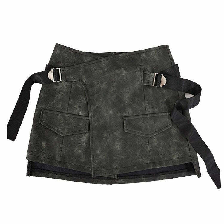 Y2K Grunge Aesthetic Safety Belt Wrap Skirt - 90s Fashion, Retro Style, Y2K Summer