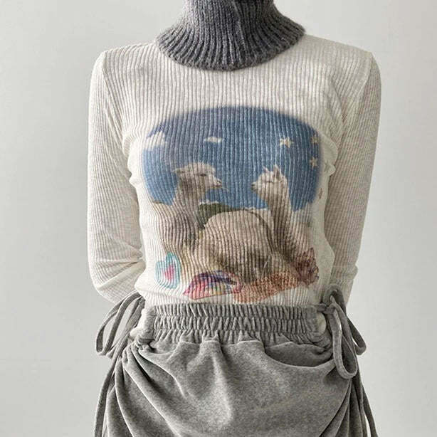 Y2K Grunge Alpaca Ribbed Long Sleeve Top - Retro 90s Fashion, Summer & Party Outfits