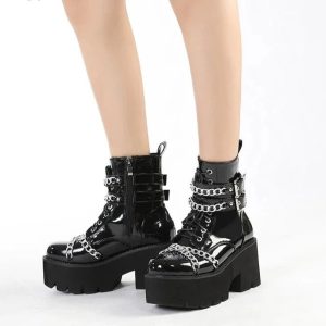 Y2K Grunge Alt Gothic Shoes - Retro 90s Fashion, Y2K Summer Outfits, Dark Y2