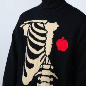 Y2K Grunge Alt Style Skeleton Knit Sweater - Retro 90s Fashion, Summer Y2K Outfits