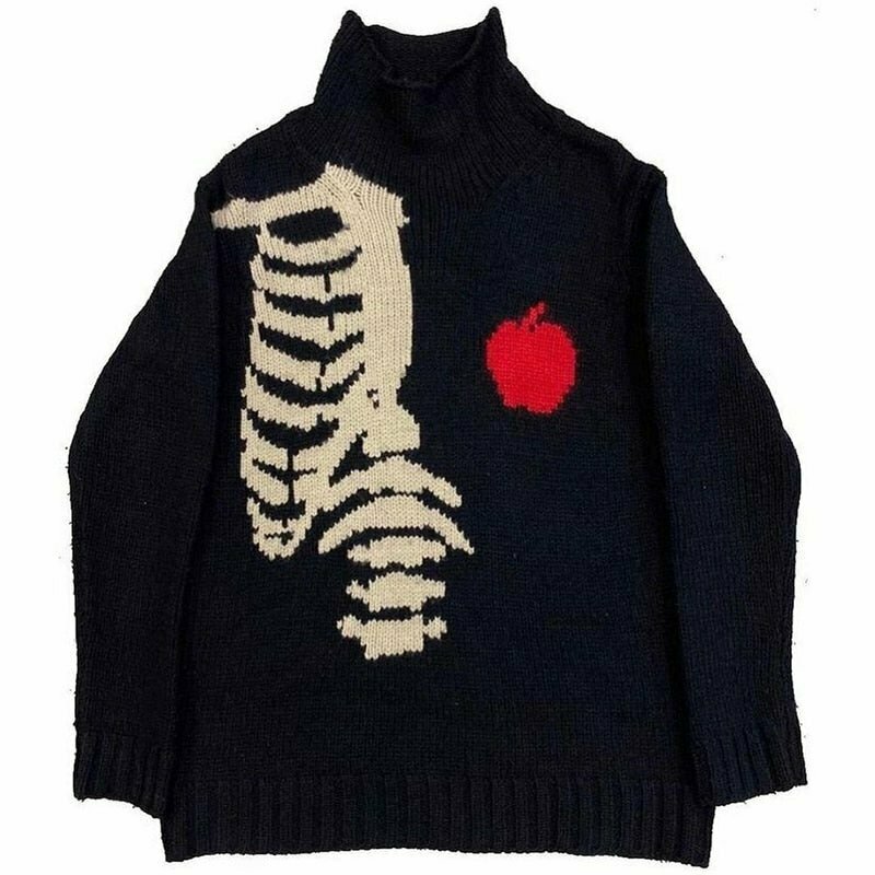 Y2K Grunge Alt Style Skeleton Knit Sweater - Retro 90s Fashion, Summer Y2K Outfits