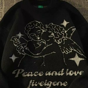 Y2K Grunge Angelcore Retro Sweater - 90s Fashion, Y2K Summer Outfits, Pastel