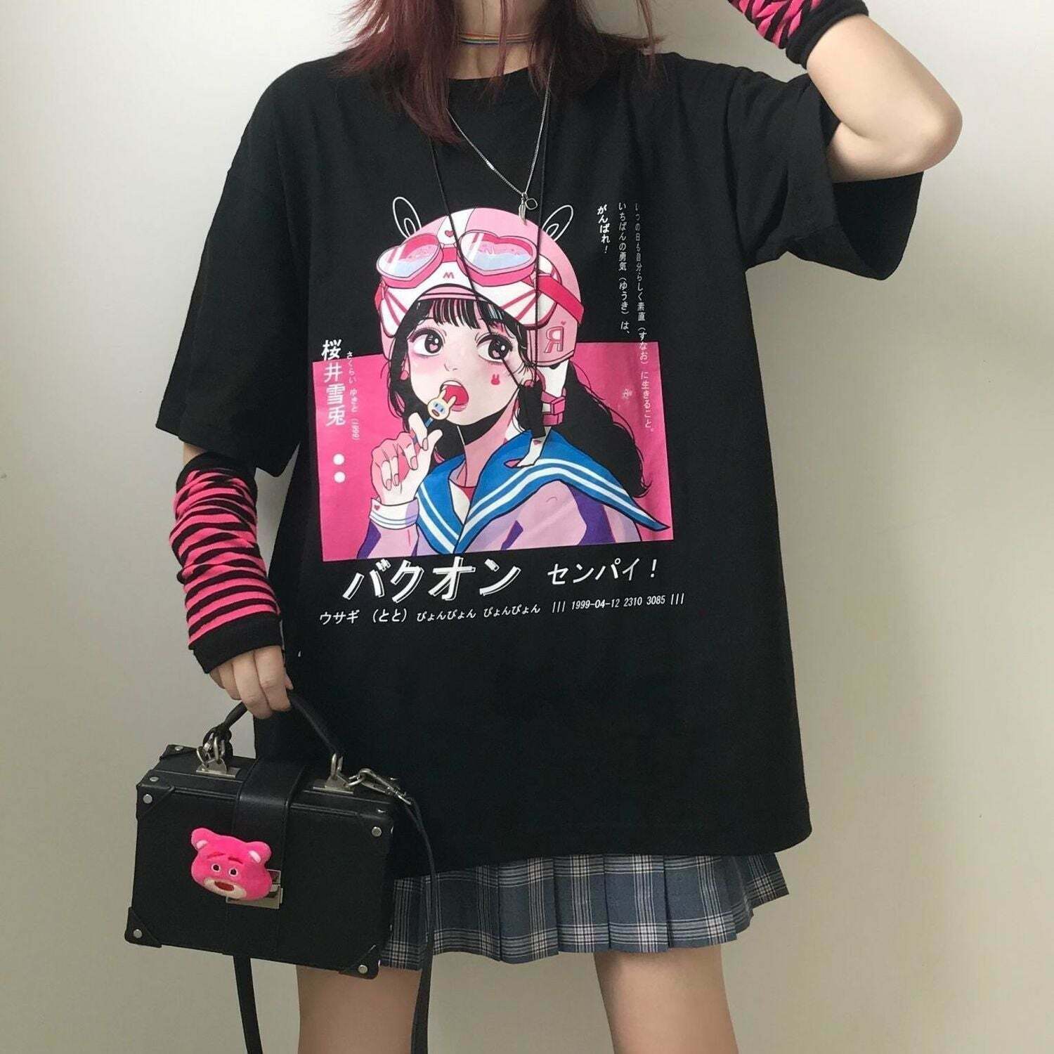 Y2K Grunge Anime Harajuku Black T-Shirt - Retro 90s Fashion, Summer Y2K Outfits