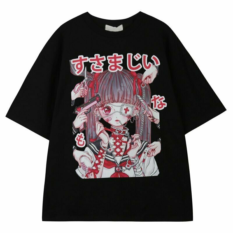 Y2K Grunge Anime Print T-Shirt - Retro 90s Summer Outfit, Pastel Goth, Hip Hop Fashion