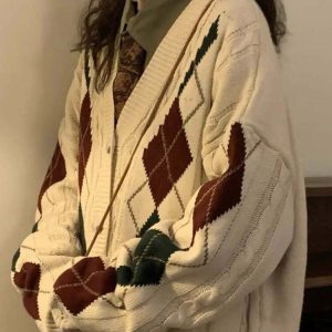 Y2K Grunge Argyle Cardigan - Retro 90s Fashion, Summer Outfits, and Pastel Goth Style