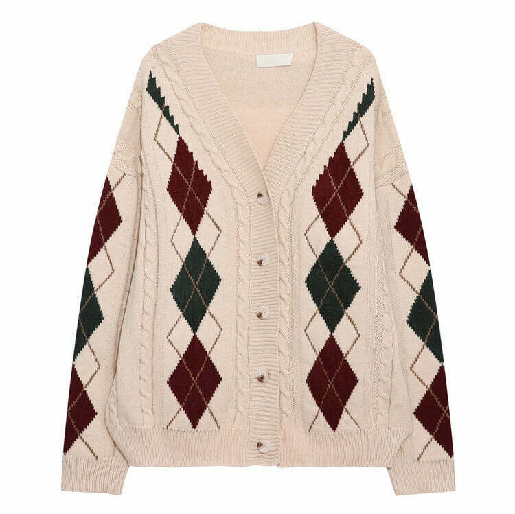 Y2K Grunge Argyle Cardigan - Retro 90s Fashion, Summer Outfits, and Pastel Goth Style