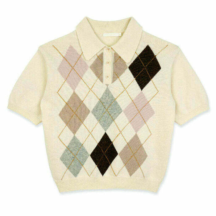 Y2K Grunge Argyle Collar Top - Retro 90s Fashion, Summer Outfits, and Party Looks