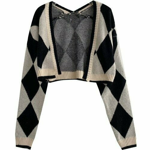 Y2K Grunge Argyle Vintage College Cardigan - 90s Fashion, Retro Style, Y2K Summer Out