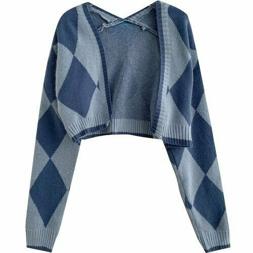 Y2K Grunge Argyle Vintage College Cardigan - 90s Fashion, Retro Style, Y2K Summer Out